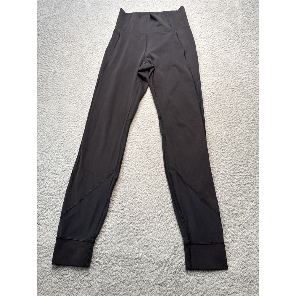 Lululemon Womens 6 Black Wunder Under Running Leggings High Rise Fine Mesh
